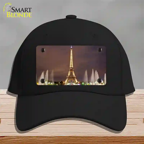 Eiffel Tower Night With Fountain Novelty License Plate Hat Cotton / Black