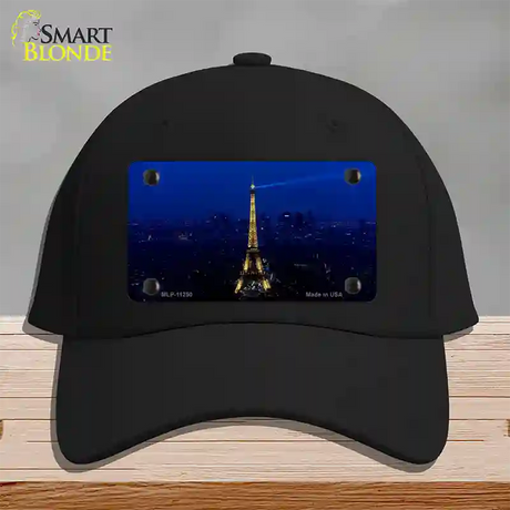 Eiffel Tower Night With City Skyline Novelty License Plate Hat Cotton / Black