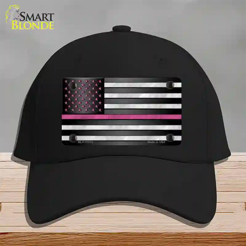 Thin Pink Line With Pink Stars Novelty License Plate Hat Cotton / Black