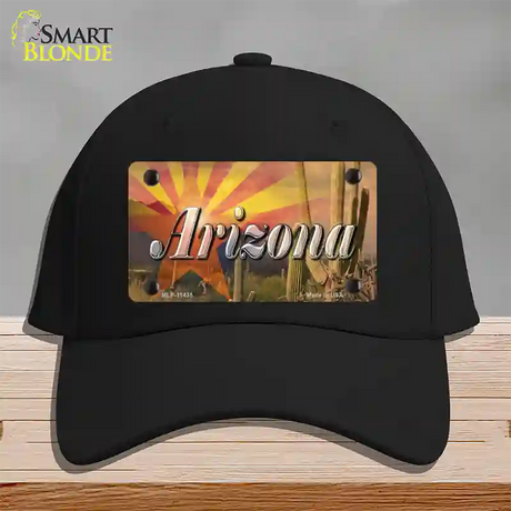 Arizona State Flag Overlay On Cactus Novelty License Plate Hat Cotton / Black