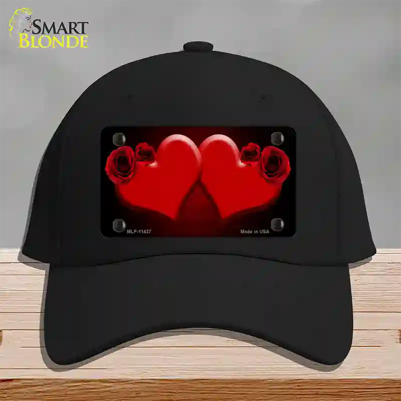 Hearts Over Roses In Red Novelty License Plate Hat Cotton / Black