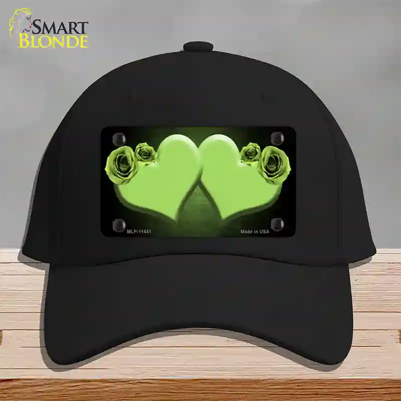 Hearts Over Roses In Lime Green Novelty License Plate Hat Cotton / Black