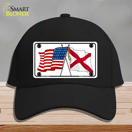 Alabama Crossed US Flag Novelty License Plate Hat Cotton / Black