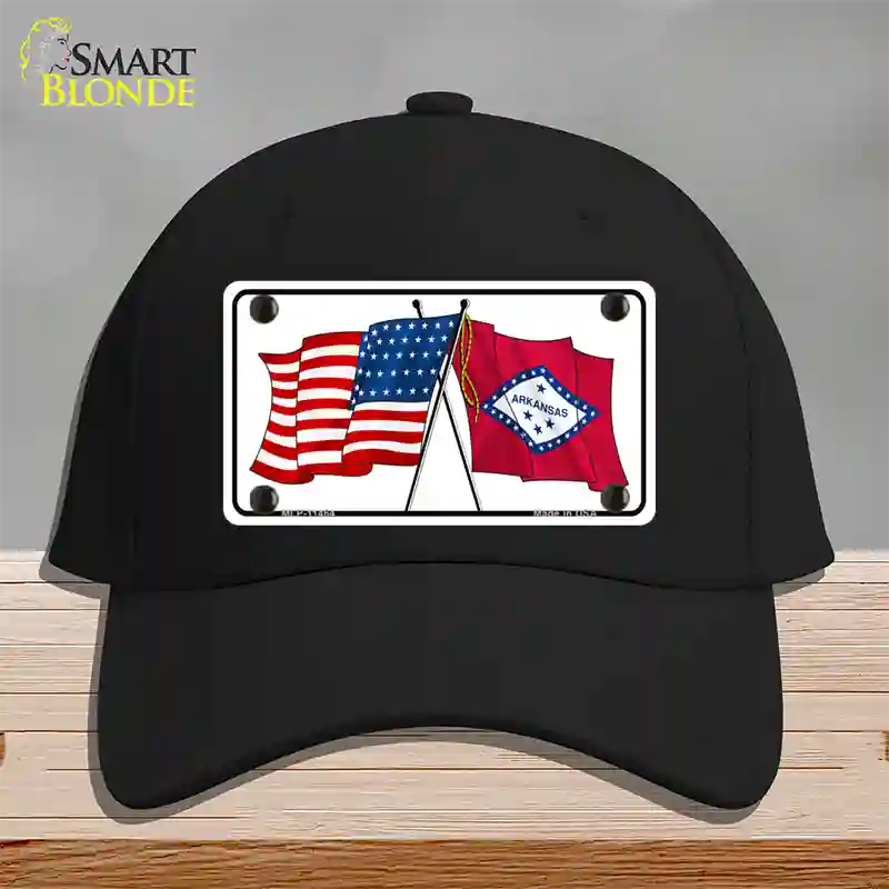 Arkansas Crossed US Flag Novelty License Plate Hat Cotton / Black