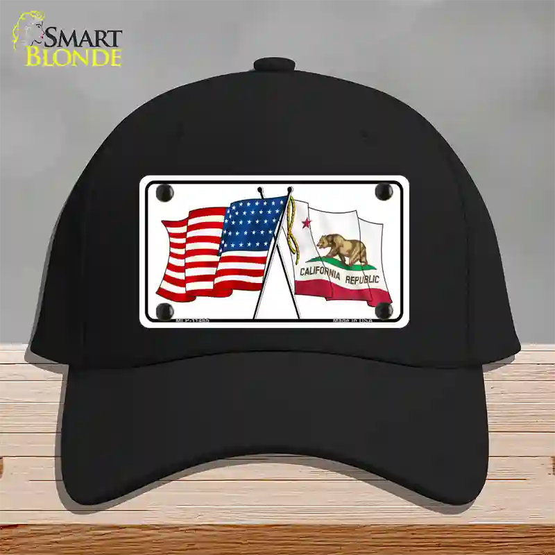 California Crossed US Flag Novelty License Plate Hat Cotton / Black