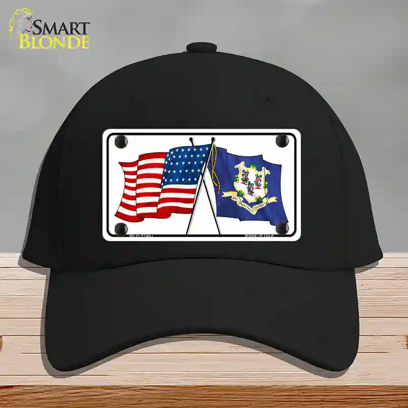 Connecticut Crossed US Flag Novelty License Plate Hat Cotton / Black