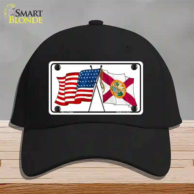 Florida Crossed US Flag Novelty License Plate Hat Cotton / Black