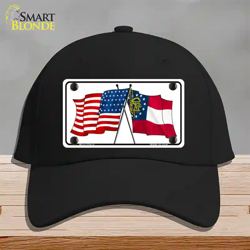 Georgia Crossed US Flag Novelty License Plate Hat Cotton / Black