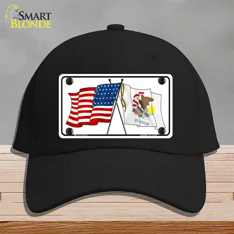 Illinois Crossed US Flag Novelty License Plate Hat Cotton / Black