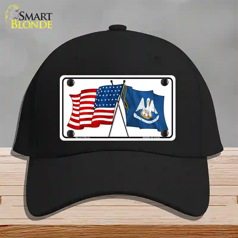 Louisiana Crossed US Flag Novelty License Plate Hat Cotton / Black