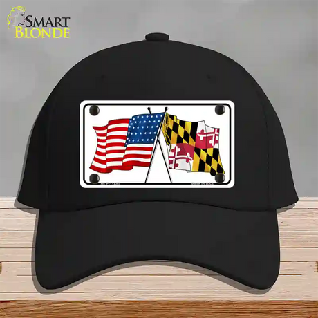 Maryland Crossed US Flag Novelty License Plate Hat Cotton / Black