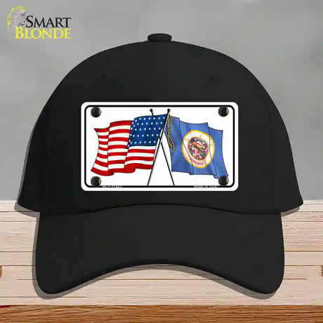 Minnesota Crossed US Flag Novelty License Plate Hat Cotton / Black