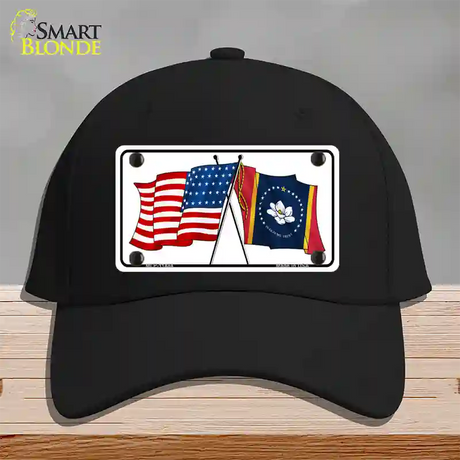 Mississippi Crossed US Flag Novelty License Plate Hat Cotton / Black