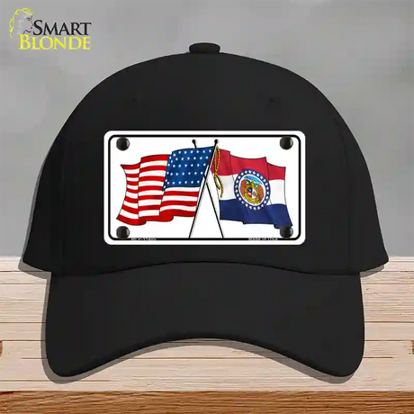 Missouri Crossed US Flag Novelty License Plate Hat Cotton / Black