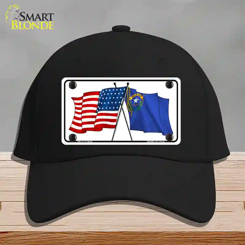 Nevada Crossed US Flag Novelty License Plate Hat Cotton / Black