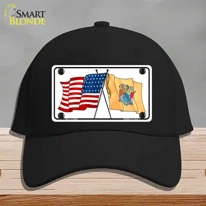 New Jersey Crossed US Flag Novelty License Plate Hat Cotton / Black