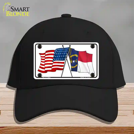 North Carolina Crossed US Flag Novelty License Plate Hat Cotton / Black