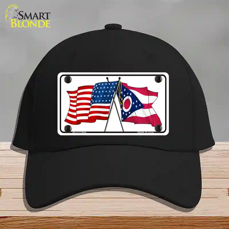 Ohio Crossed US Flag Novelty License Plate Hat Cotton / Black