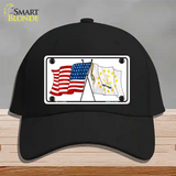 Rhode Island Crossed US Flag Novelty License Plate Hat Cotton / Black