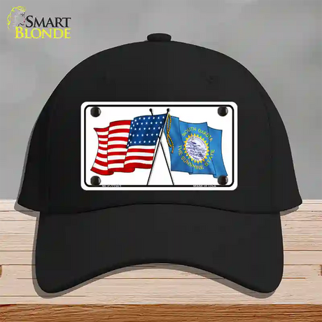 South Dakota Crossed US Flag Novelty License Plate Hat Cotton / Black