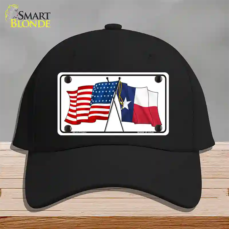 Texas Crossed US Flag Novelty License Plate Hat Cotton / Black