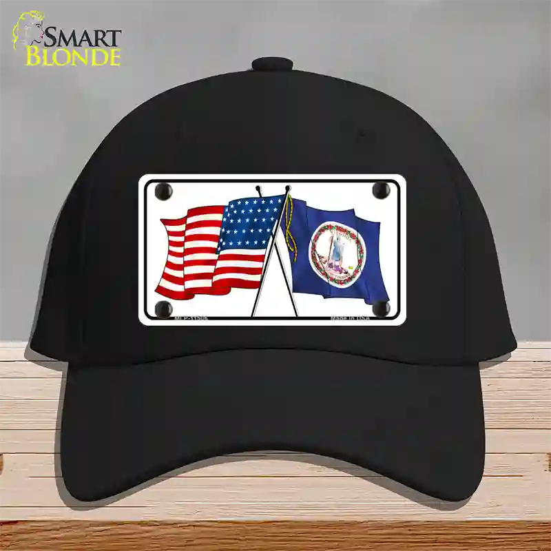 Virginia Crossed US Flag Novelty License Plate Hat Cotton / Black