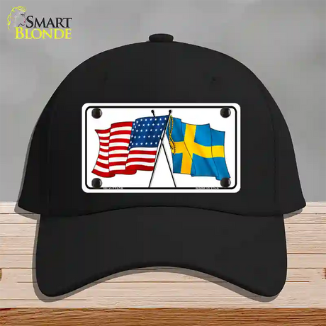 Sweden Crossed US Flag Novelty License Plate Hat Cotton / Black