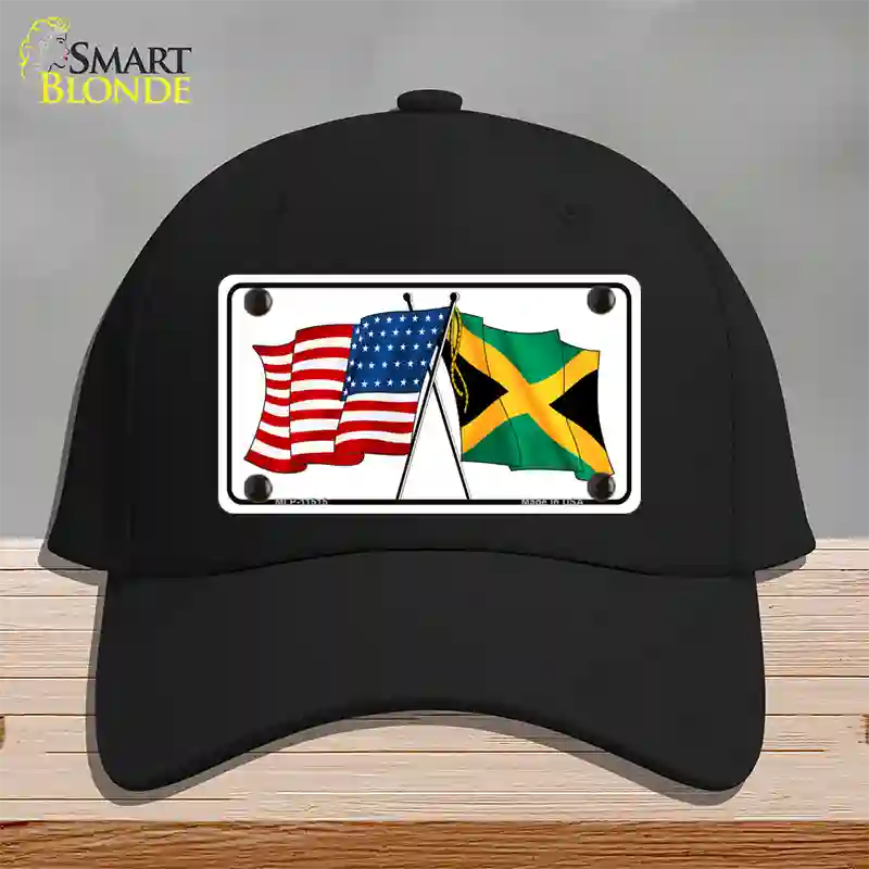 Jamaica Crossed US Flag Novelty License Plate Hat Cotton / Black