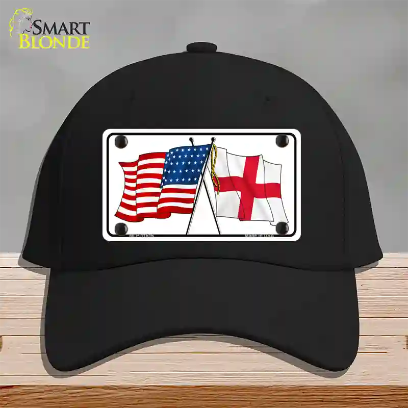 England Crossed US Flag Novelty License Plate Hat Cotton / Black