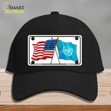 United Nation Crossed US Flag Novelty License Plate Hat Cotton / Black