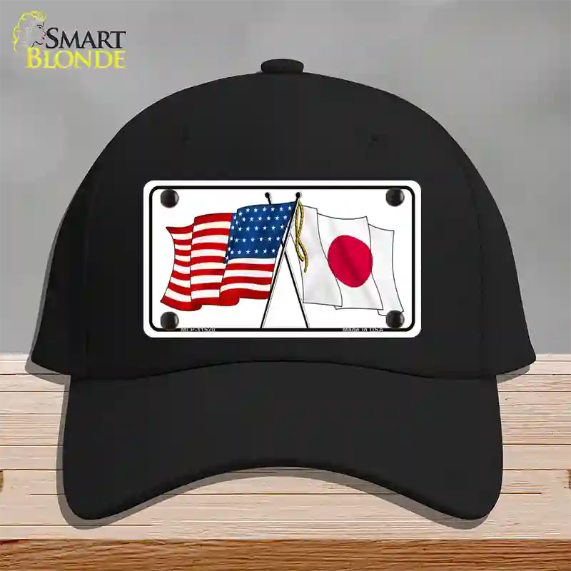 Japan Crossed US Flag Novelty License Plate Hat Cotton / Black