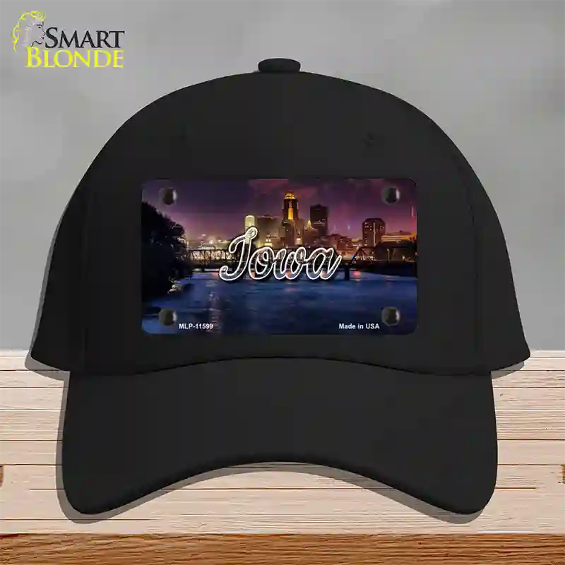 Iowa Bridge City Lights State Novelty License Plate Hat Cotton / Black