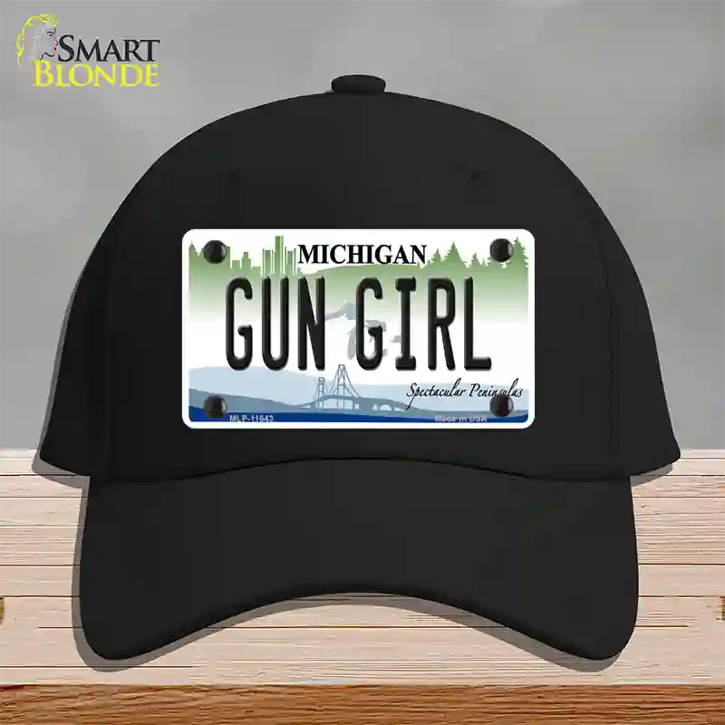 Gun Girl Michigan Novelty License Plate Hat Cotton / Black