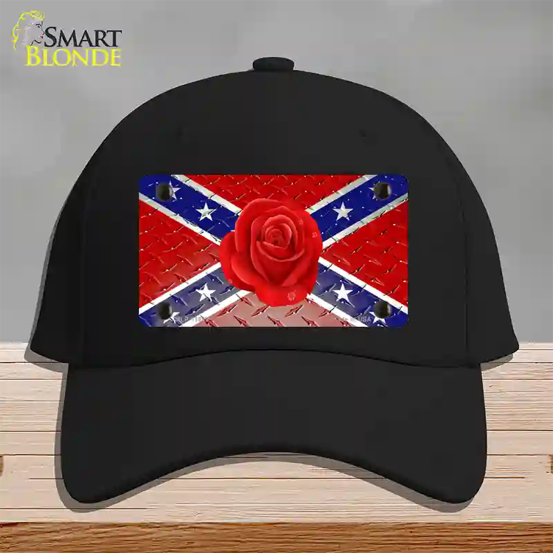 Confederate Flag With Red Rose Novelty License Plate Hat Cotton / Black