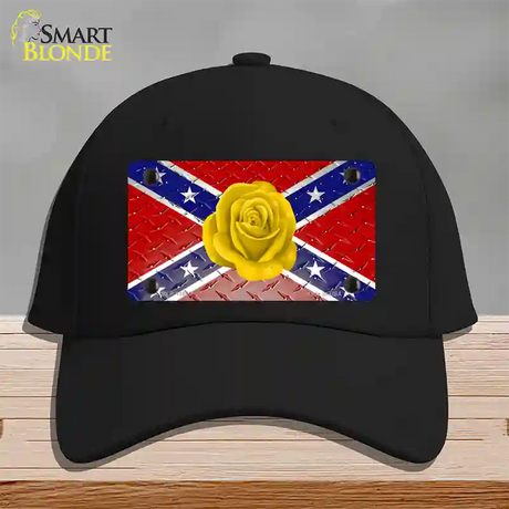 Confederate Flag With Yellow Rose Novelty License Plate Hat Cotton / Black