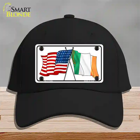 Ireland USA Crossed Flag Novelty License Plate Hat Cotton / Black