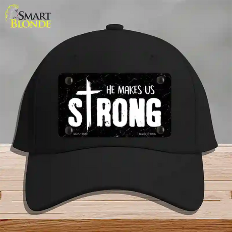 He Makes Us Strong Novelty License Plate Hat Cotton / Black