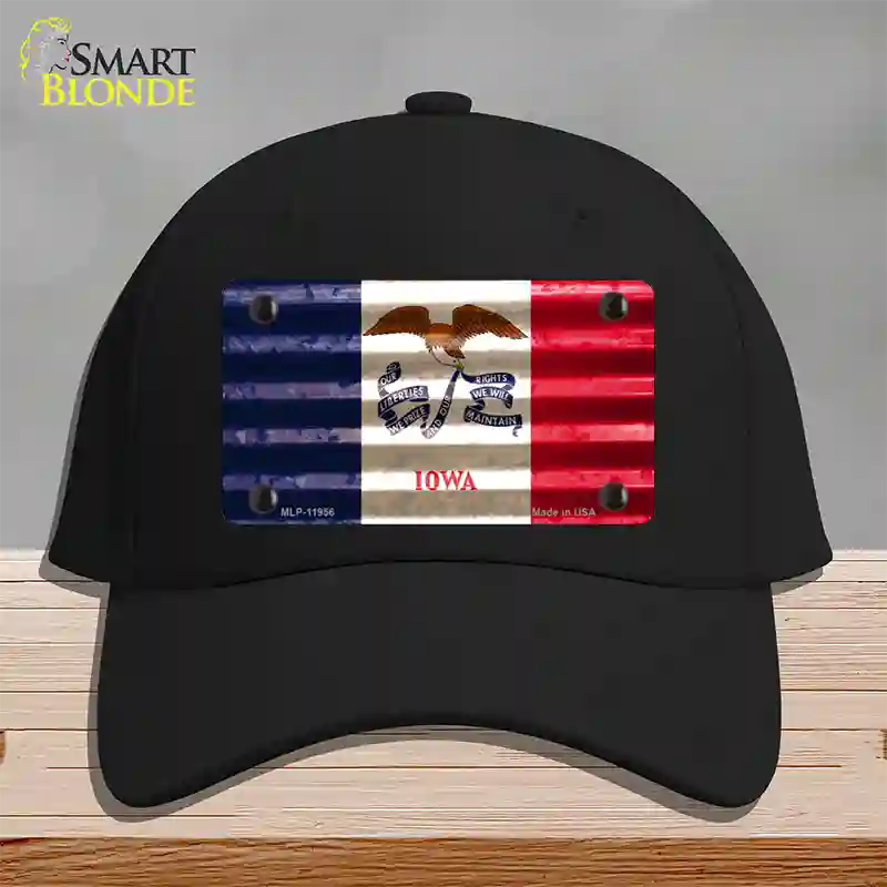 Iowa Corrugated Flag Novelty License Plate Hat Cotton / Black