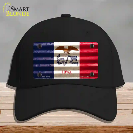 Iowa Corrugated Flag Novelty License Plate Hat Cotton / Black