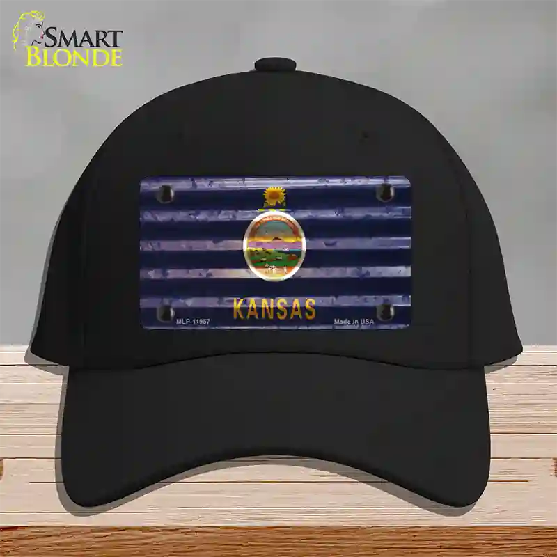 Kansas Corrugated Flag Novelty License Plate Hat Cotton / Black