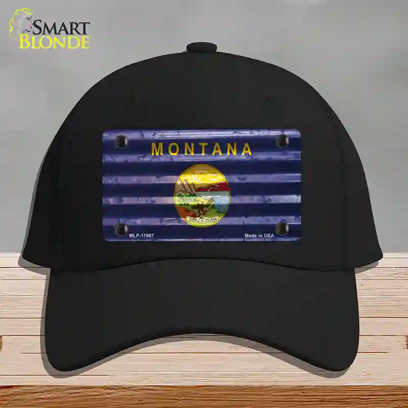 Montana Corrugated Flag Novelty License Plate Hat Cotton / Black