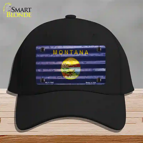 Montana Corrugated Flag Novelty License Plate Hat Cotton / Black