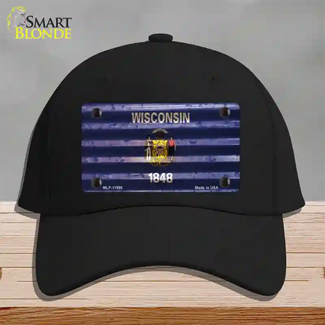 Wisconsin Corrugated Flag Novelty License Plate Hat Cotton / Black