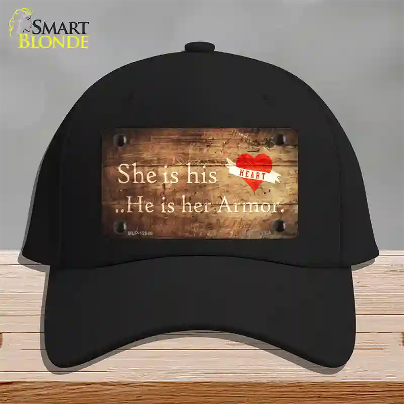 His Heart Her Armor Novelty License Plate Hat Cotton / Black