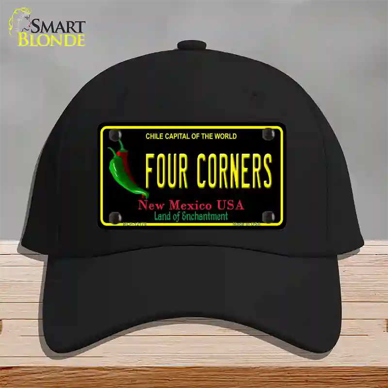 Four Corners New Mexico Black Novelty License Plate Hat Cotton / Black