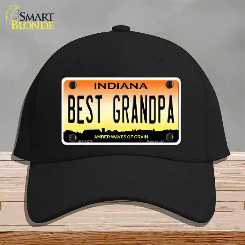 Best Grandpa Indiana Novelty License Plate Hat Cotton / Black