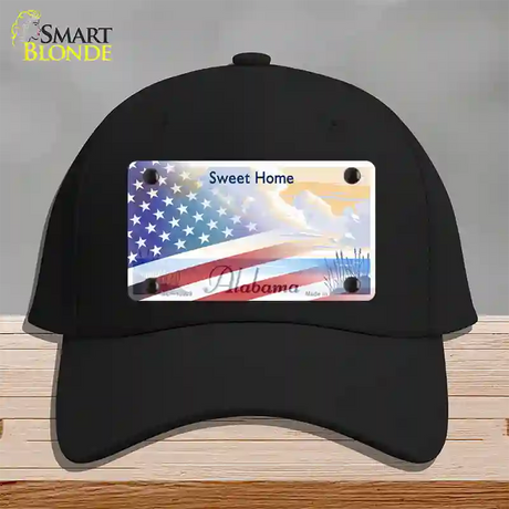 Alabama with American Flag Novelty License Plate Hat Black Cotton