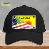 Alaska with American Flag Novelty License Plate Hat Black Cotton