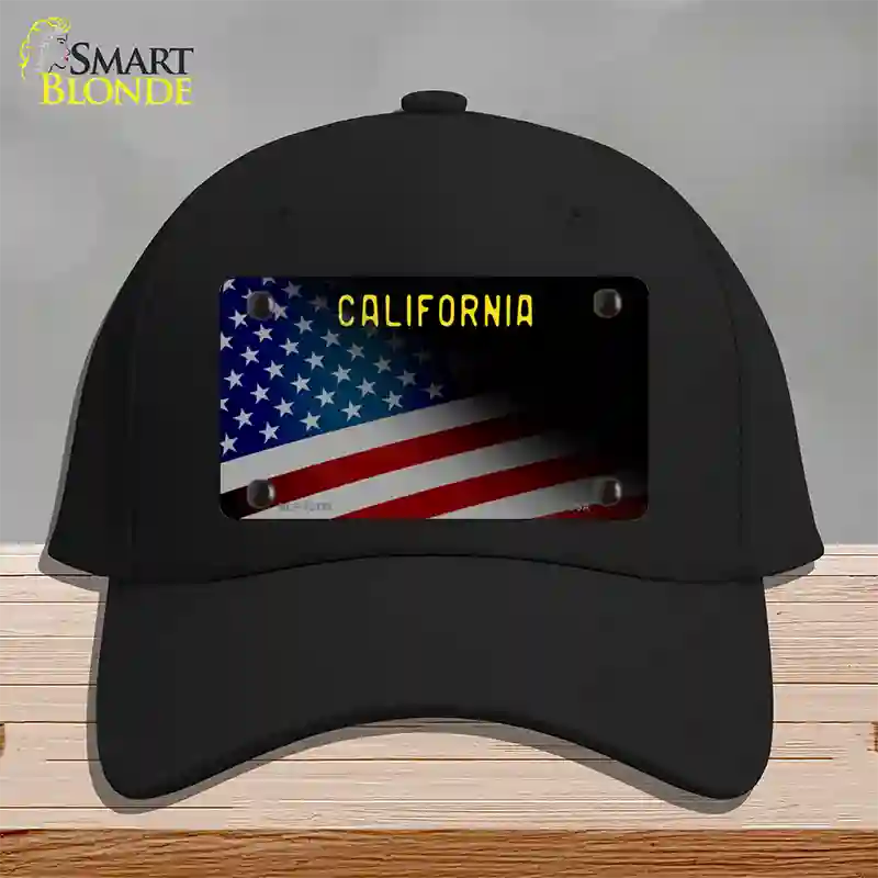 California with American Flag Novelty License Plate Hat Cotton / Black