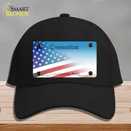 Connecticut with American Flag Novelty License Plate Hat Cotton / Black